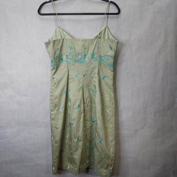 Laundry by Shelli Segal Silk Babydoll Dress 12 Embroidery Paisley Mint Vintage - Picture 6 of 16